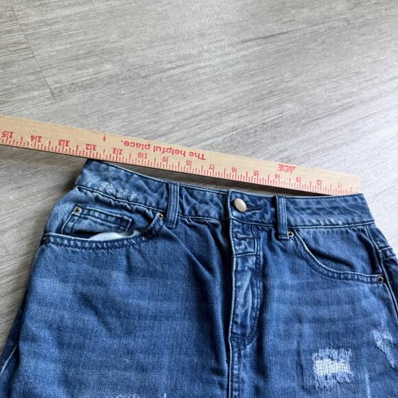 Vero Moda Denim Skirt Distressed Pencil Straight 24" Waist Frayed Hem Pockets - Picture 5 of 7